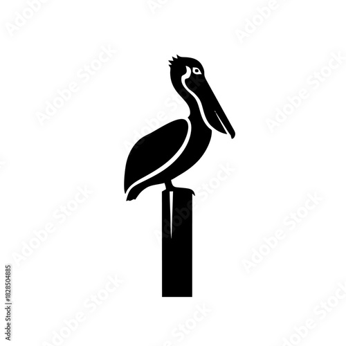 Pelican Silhouette Perched on a Post Logo, Simple Shapes