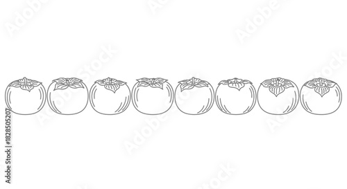 Row of stylized tulip flower buds outlined in black and white