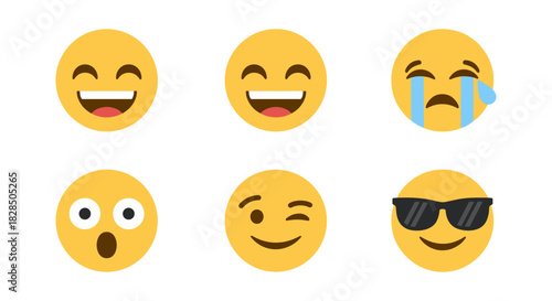Colorful set of emoji faces with various expressions in flat design