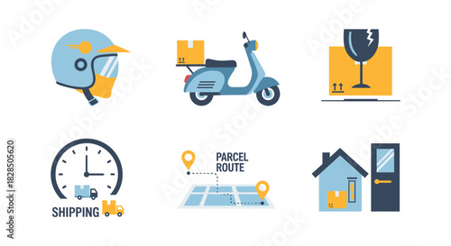 Colorful flat design of delivery and shipping icons for logistics and transportation