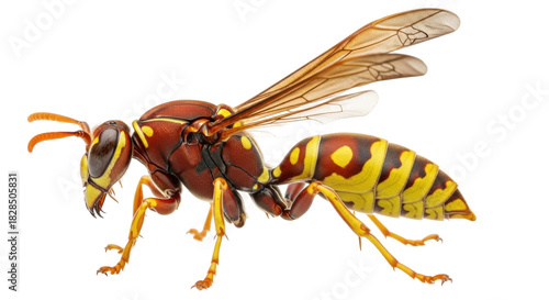 Isolated golden northern paper wasp insect, arthropod with a colorful pattern and wings