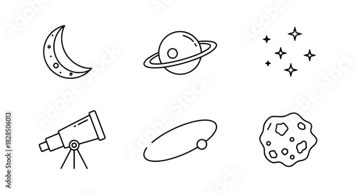 Space icons collection: astronomy and celestial objects in linear style