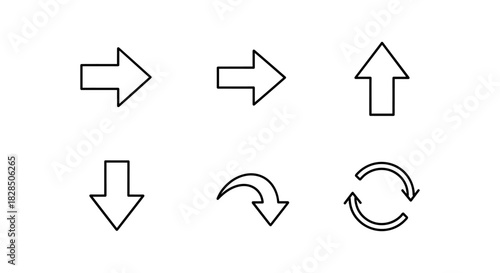 Minimalist arrow icons set in linear style for directional design