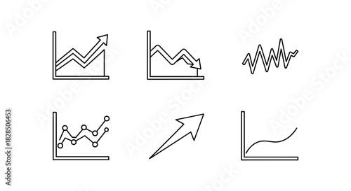 Set of linear graph icons for data analysis and trend visualization