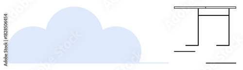 Torii gate outline alongside a soft cloud, combining cultural heritage and serenity. Ideal for spirituality, tradition, simplicity, nature, introspection, harmony meditation. Simple flat metaphor