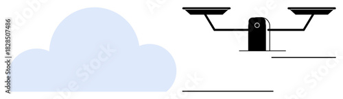 Cloud image beside a balanced scale representing fair use, ethical decision-making, privacy, and data responsibility. Ideal for technology, internet, law, ethics justice balance themes. Simple flat