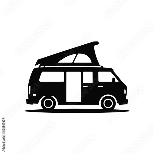 Silhouette of a pop-top camper van, symbolizing travel and adventure.