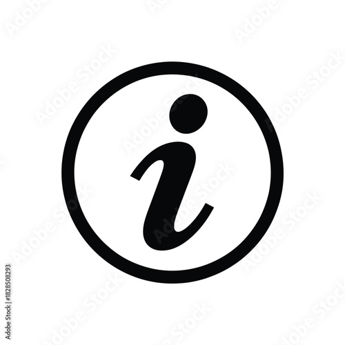 A black and white information symbol is enclosed in a circle, representing knowledge and guidance.