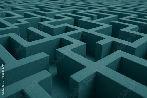 Wallpaper Mural Abstract teal labyrinth structure with geometric walls, viewed from above at an angle, symbolizing difficult choices and complex decision paths. Ai generative Torontodigital.ca