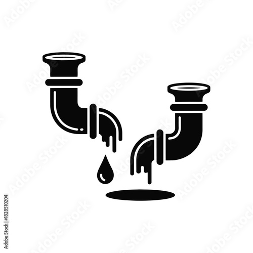 Two pipes are shown leaking water onto a surface, illustrating a plumbing issue.