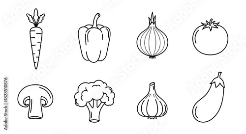 Collection of hand drawn vegetable illustrations on white background