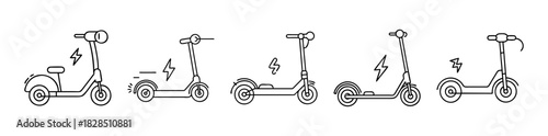 Electric scooter line art set for eco-friendly urban transportation design