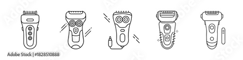 Electric shaver and epilator icons set, body hair removal devices design