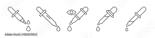 Medical eye dropper icons set with falling liquid drops vector illustration