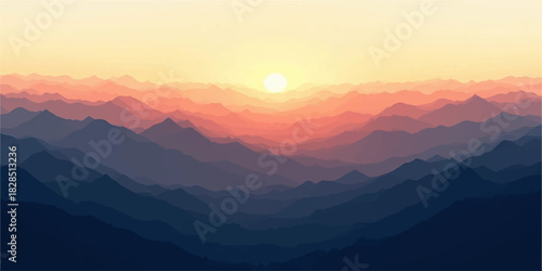 Abstract mountain range at sunset with warm colors and layered peaks