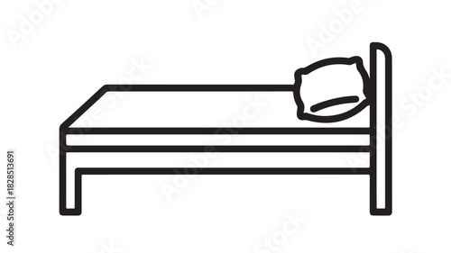 Minimalist bed icon simple line art vector illustration isolated on white background for app and web design