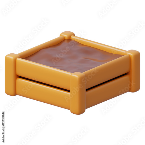 Fototapeta Naklejka Na Ścianę i Meble -  3d wooden crate is filled with soil for easy gardening and soil management