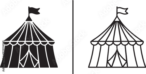 Two circus tent silhouettes isolated on transparent background