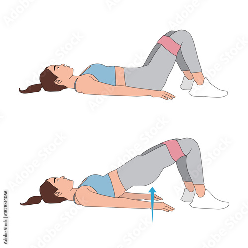 Glute Bridge with Resistance Band Exercise Illustration for Hip Abduction and Strength Training at Home