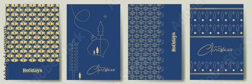 Merry Christmas greeting card set, Happy holidays template design vector illustration for party invitation card, social media post, website banner or poster