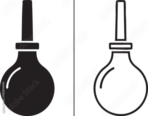 Two enema bulb syringe icons one solid black silhouette and one outline isolated on transparent background