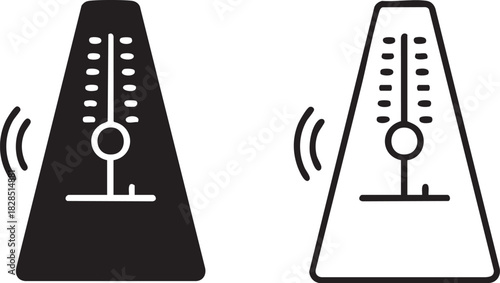 Two metronome silhouettes showing tempo measurement isolated on transparent background