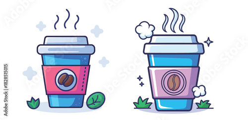 Enjoy a vibrant, steaming coffee cup with a captivating aroma, perfect for a cheerful morning boost or a cozy afternoon break with delicious caffeine