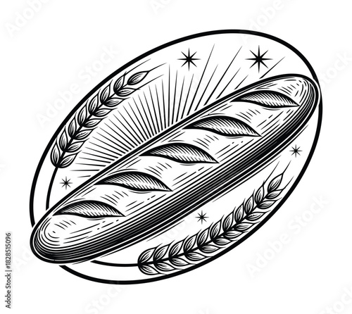 Vintage baguette bread illustration vector graphic food bakery design eps silhouette