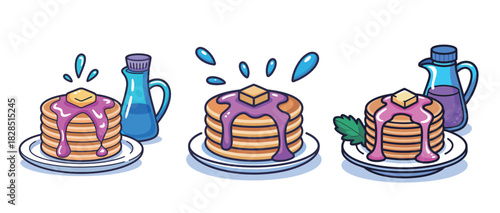 Delicious cartoon pancakes with butter and syrup, perfect for breakfast illustrations or fun food designs, ready to add a sweet touch to your next project