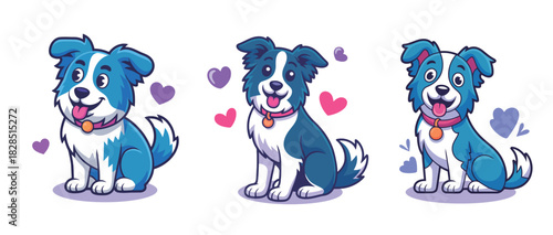 Adorable cartoon dogs expressing love and friendship, perfect for Valentine's Day and heartwarming projects with cute puppy characters and sweet heart accents