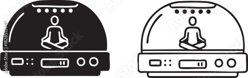 Two silhouette style essential oil diffusers with meditating figure isolated on transparent background