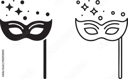 Two venetian masquerade masks with sparkles isolated on transparent background silhouette