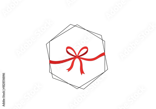 Vector illustration of a simple red ribbon centered within a geometric hexagon frame, world aids day, clipart style vector