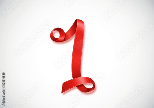 Vector illustration of red ribbon arranged into the number "1" symbolizing December 1, world aids day, clipart style vector