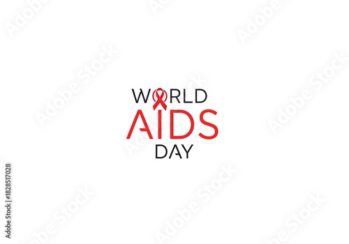 Vector illustration of a “World AIDS Day” in modern sans-serif lettering with a small red ribbon accent, world aids day, clipart style vector