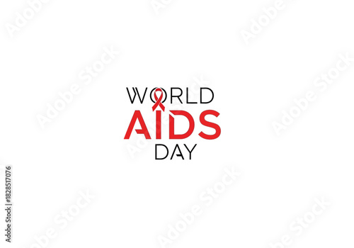 Vector illustration of a “World AIDS Day” in modern sans-serif lettering with a small red ribbon accent, world aids day, clipart style vector