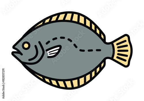Flatfish flounder halibut seafood cartoon vector illustration graphic eps silhouette
