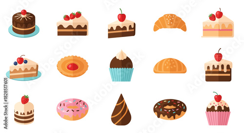 Assortment of Delicious Cakes and Pastries on a White Background.