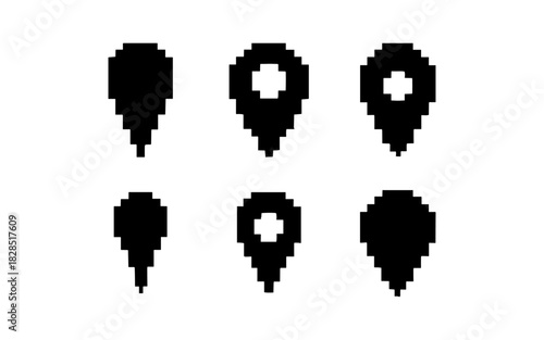 Pixel style location pins set: retro design for maps and navigation