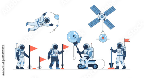 Astronauts Exploring Space and Setting Up Camp.