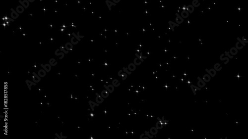 Twinkling stars glow and sparkle on black background, shimmering starburst light with pulsing white star fields, luxury night sky glitter twinkle animation in 4K