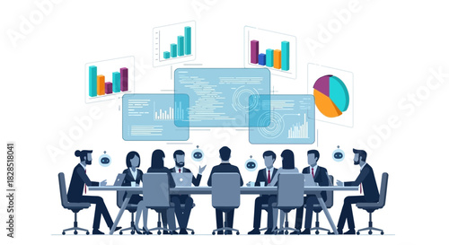 Business Meeting with Data Analysis and Financial Charts.