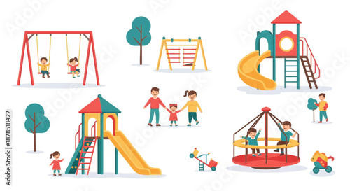 Children Playing on Playground Equipment.