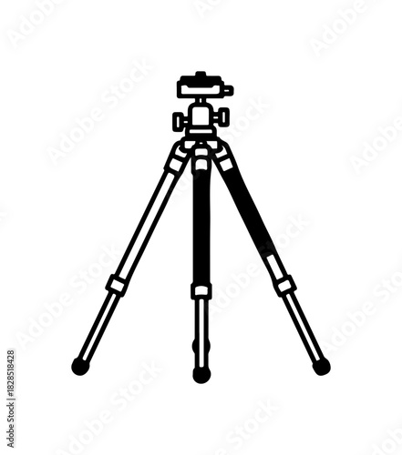 Professional camera tripod setup for photography and videography projects, sleek vector art
