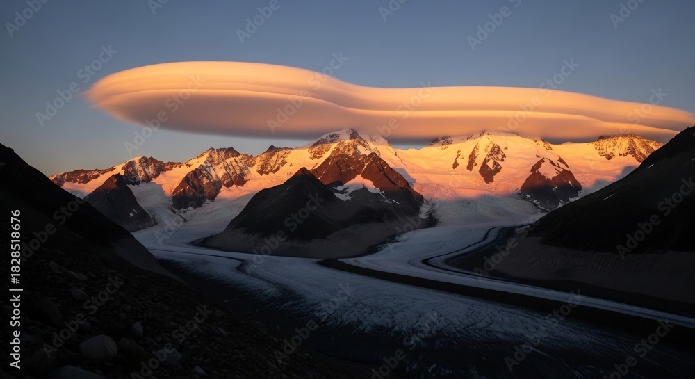 Fototapeta premium Majestic Mountain Range at Sunset with Lenticular Cloud Formation.