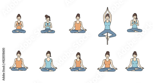 Collection of Diverse Yoga Poses for Meditation and Wellness.