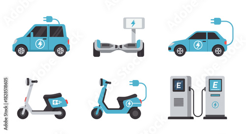 Collection of Electric Vehicles and Charging Stations.