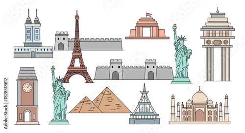 Collection of Famous World Landmarks and Monuments.