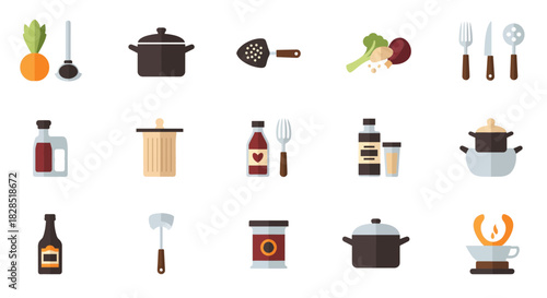Collection of Kitchen Utensils and Food Items.