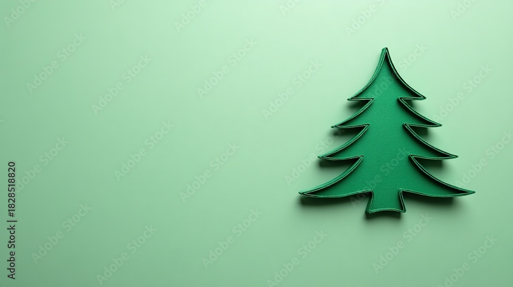 Obraz premium Minimalist Christmas tree silhouette, green background, perfect for holiday decorations, ideal for use on greeting cards, social media posts, banners, or seasonal design projects.